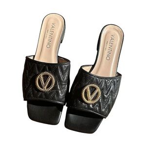 Valentino By Mario Valentino Afrodite Logo Quilted Leather Slip-On Sandals